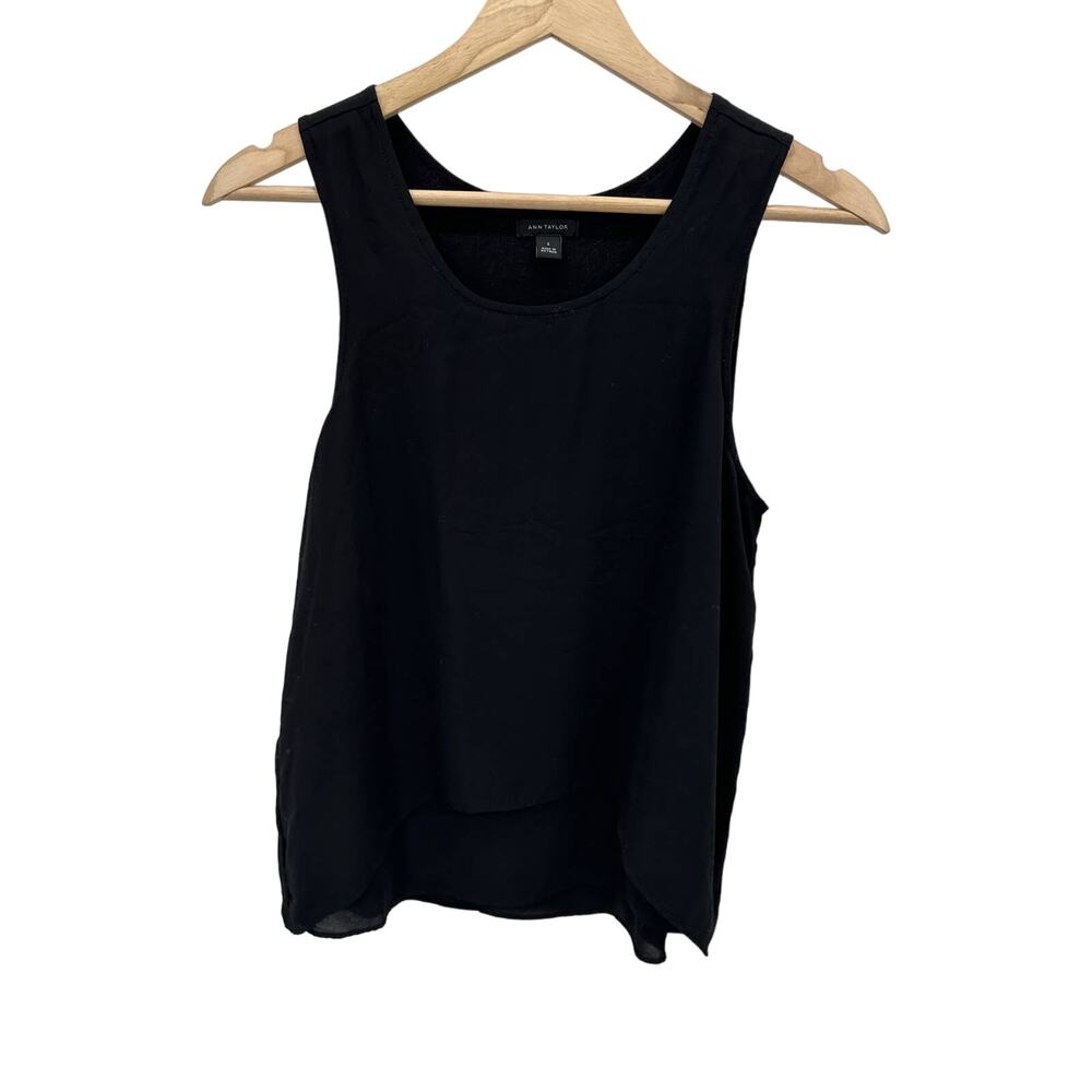 Ann Taylor Womens Black Sleeveless Layered Tank Blouse Rayon Size Small‎